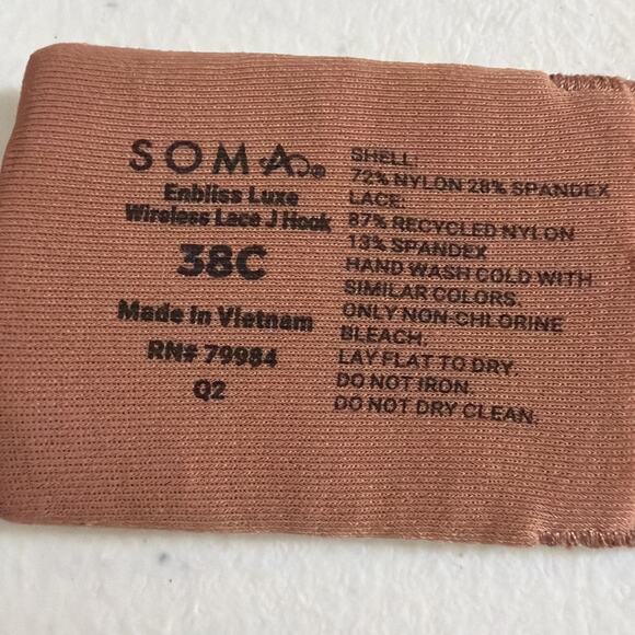 Soma 38 C Enbliss Luxe Plunge Bralette Bra rose wireless lace j hook 38C - Picture 9 of 11